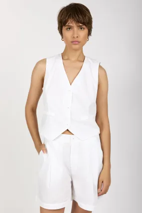 Cotton Button-Down Vest in White