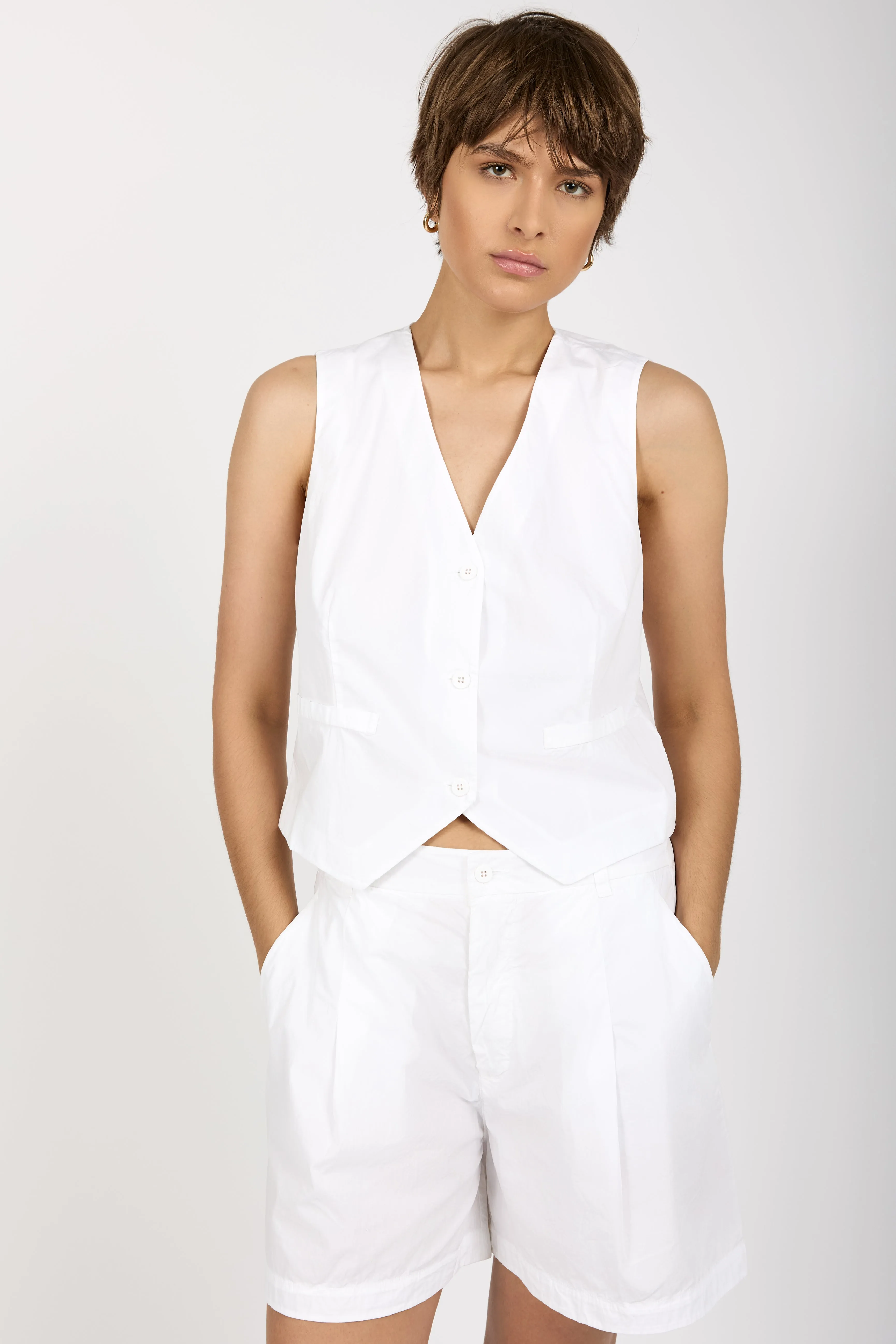 Cotton Button-Down Vest in White