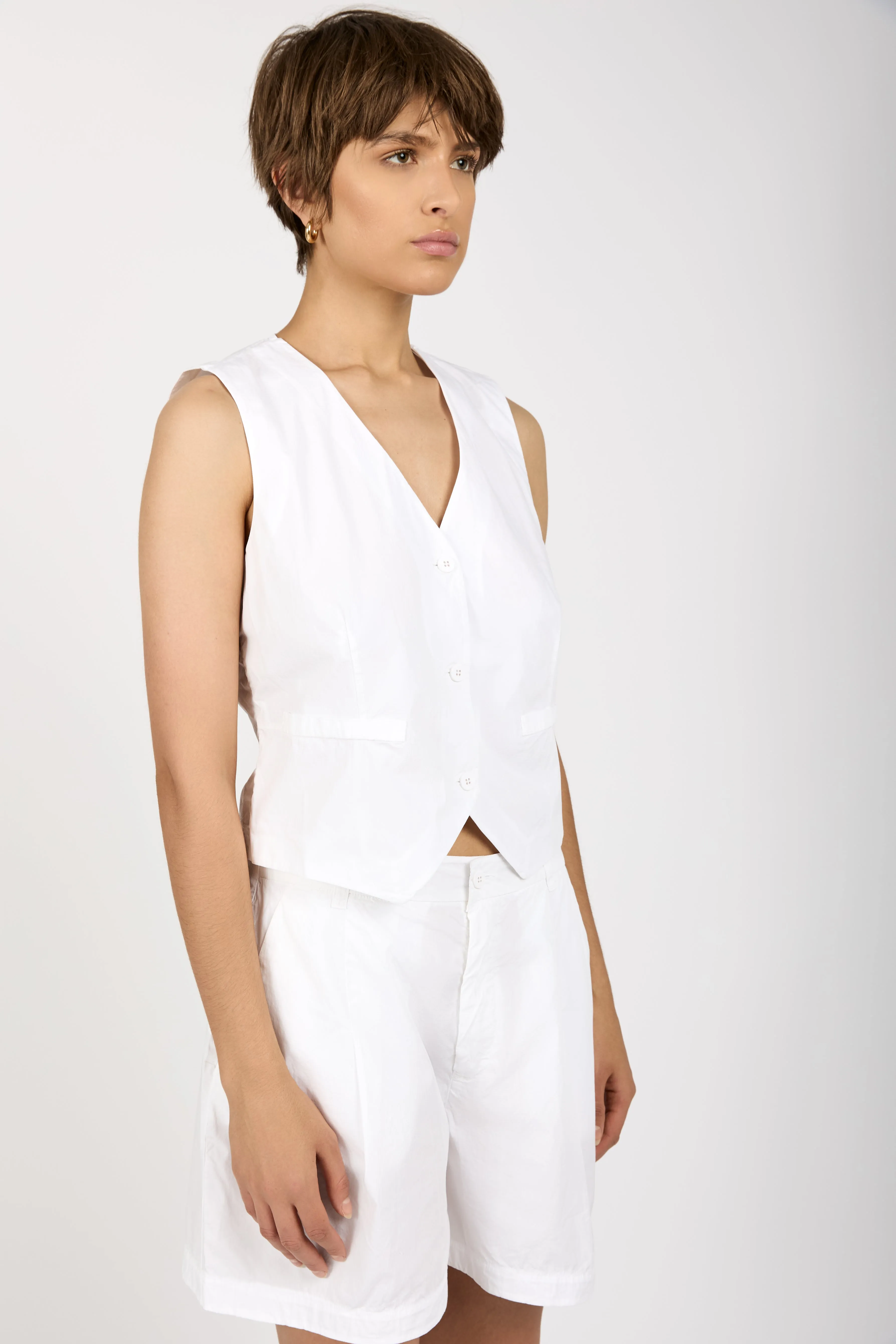 Cotton Button-Down Vest in White