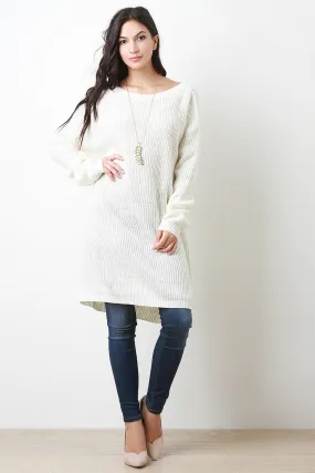 Deep Back V-Neck Long Sleeves Sweater Dress