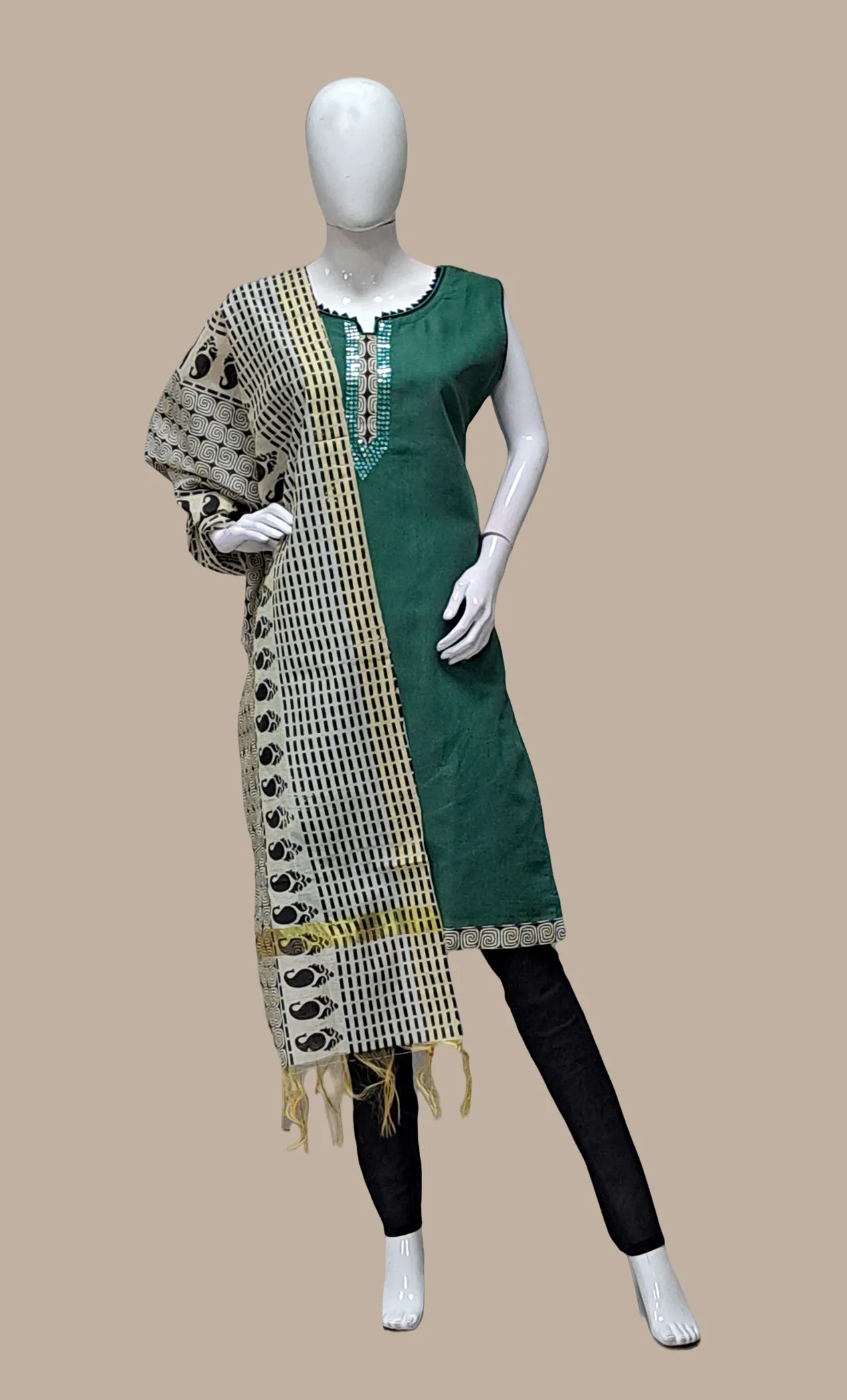 Deep Green Embroidered Churidar