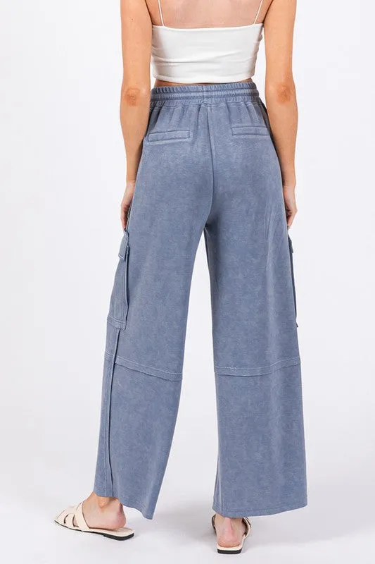 Denim Stretched Mineral Washed Cargo Pants