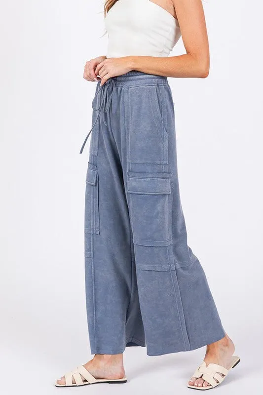 Denim Stretched Mineral Washed Cargo Pants