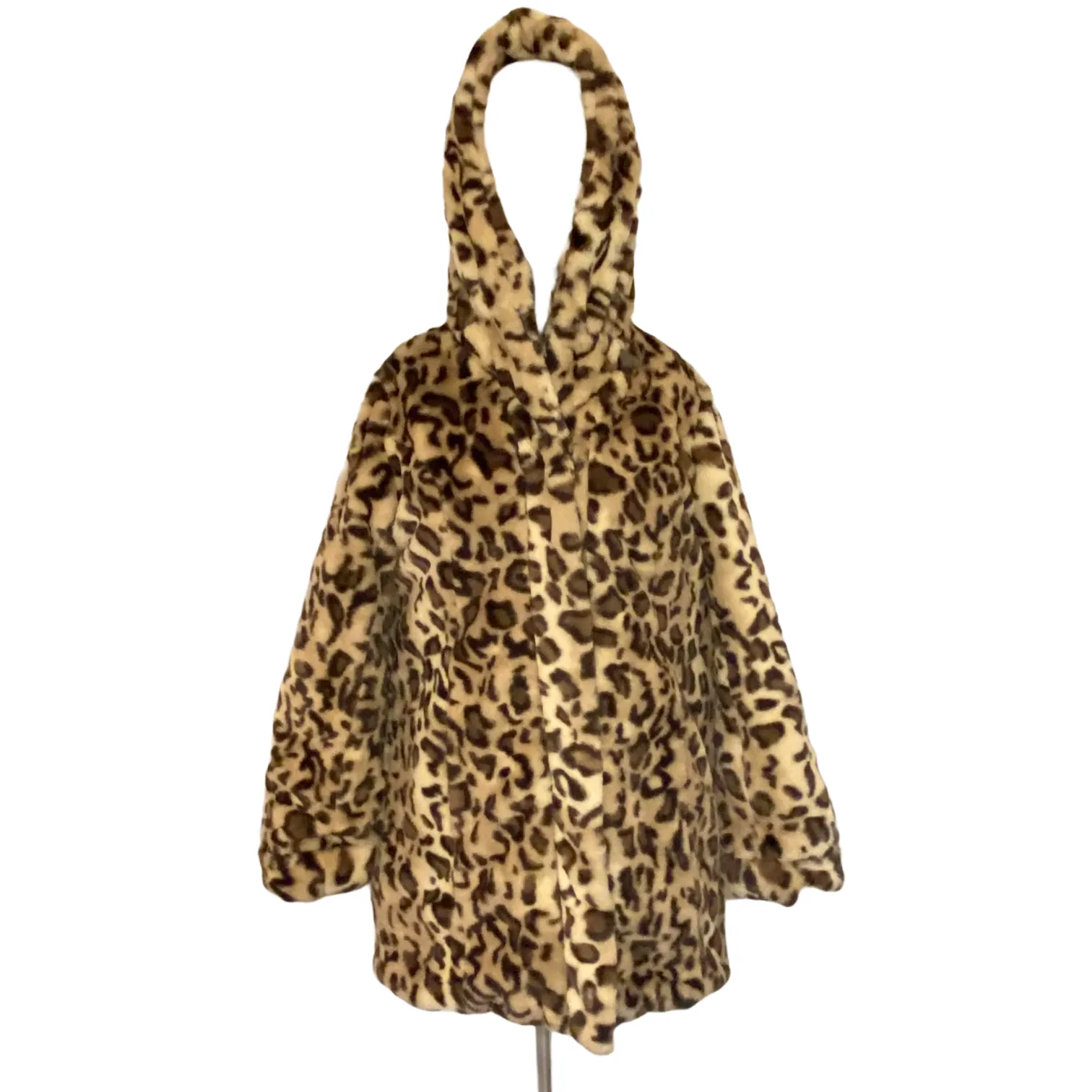 Dennis by Dennis Basso Womens Brown Leopard Print Faux Fur Reversible Coat