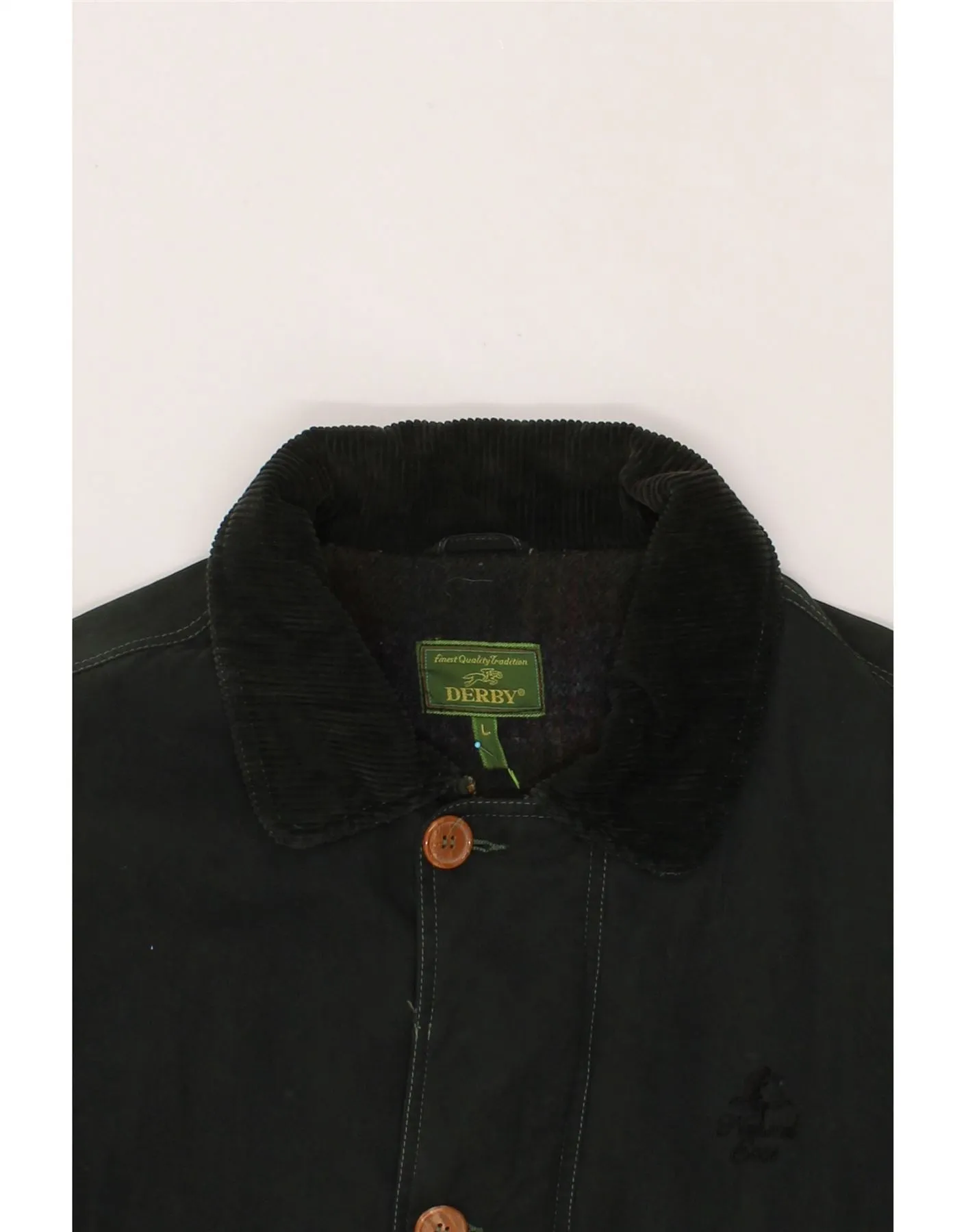 DERBY Mens Overcoat UK 40 Large Green Cotton