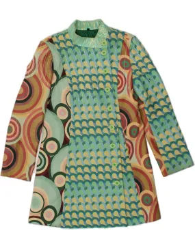 DESIGUAL Womens Abstract Pattern Overcoat EU 42 Large Green Rayon