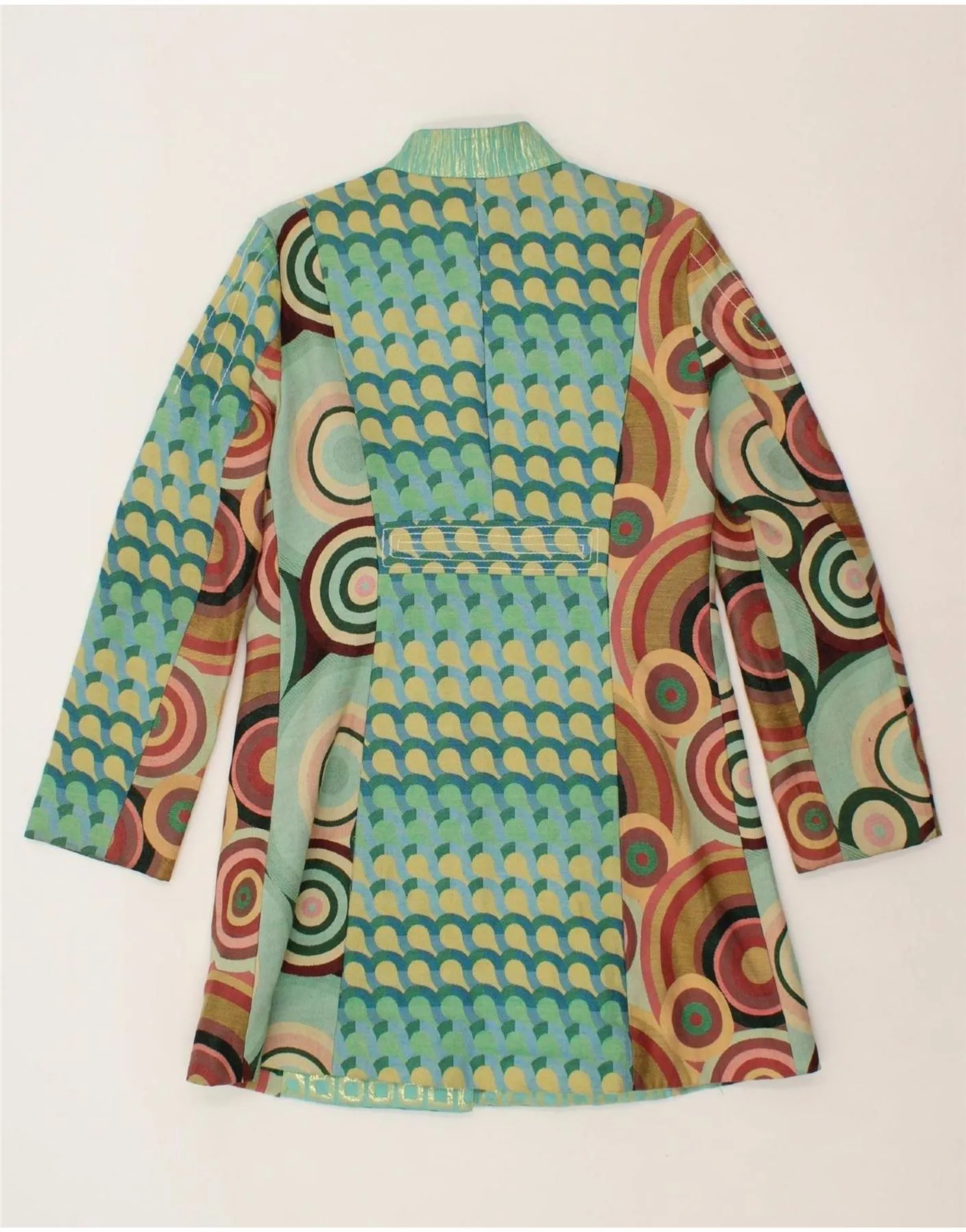 DESIGUAL Womens Abstract Pattern Overcoat EU 42 Large Green Rayon