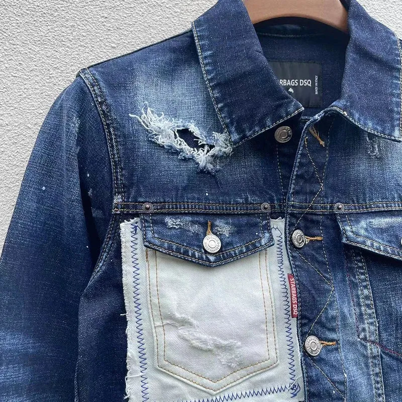 Distressed Patchwork Denim Jacket