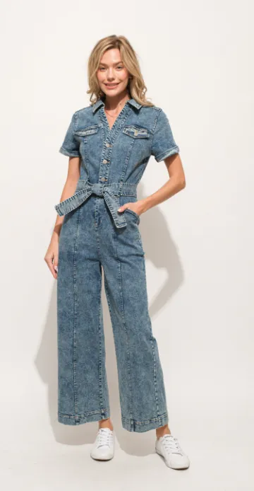 Donna Short Sleeve Cropped Denim Jumpsuit ✜ON SALE NOW✜