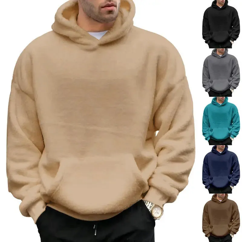 Double-sided Velvet Hooded Sweater Men's Plush Sweatshirt With Pockets