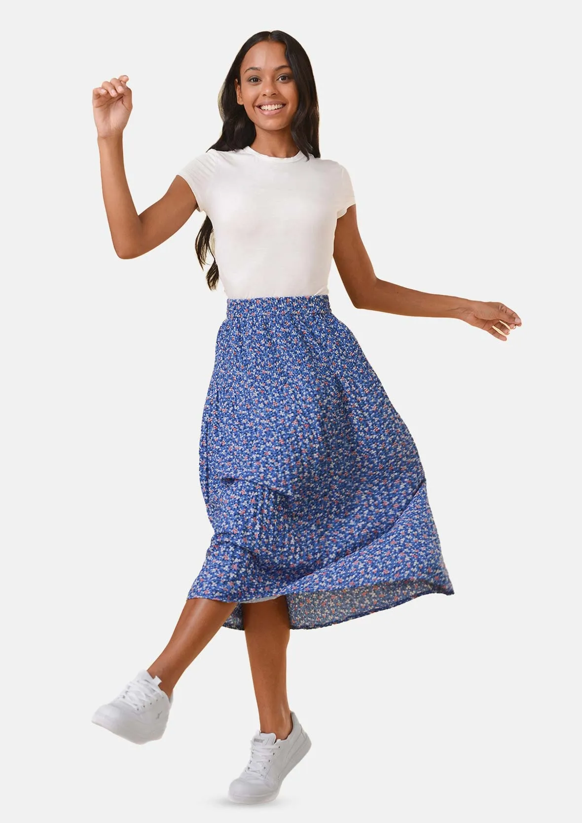 Elasticated Printed Midi Skirt