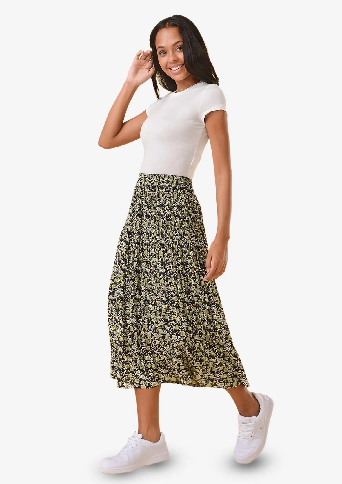 Elasticated Printed Midi Skirt