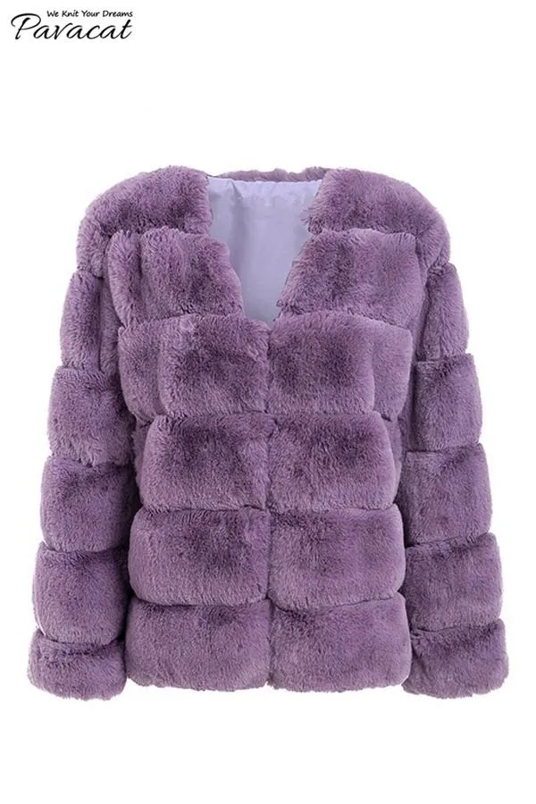 elveswallet Elegant Thick Fluffy Faux Fur Coat - Pink