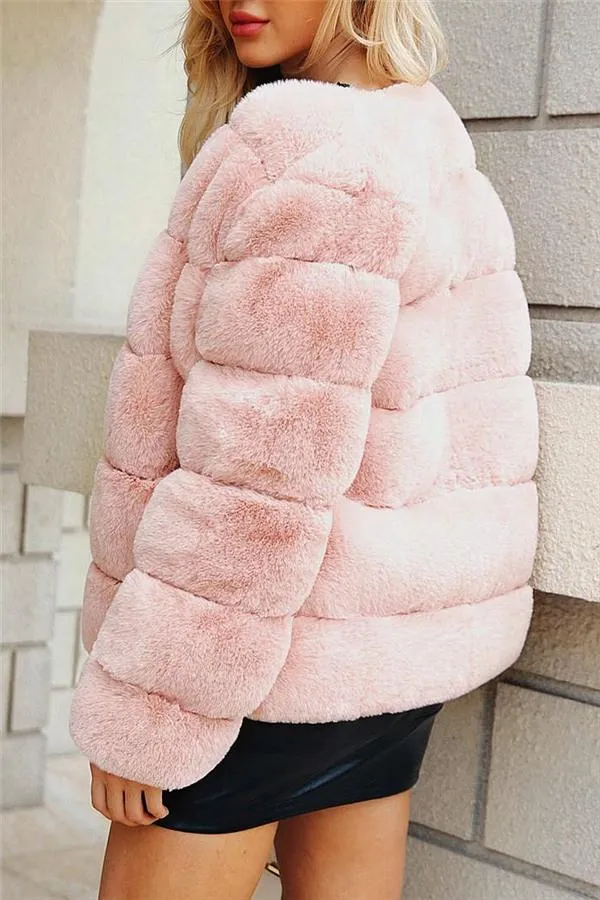 elveswallet Elegant Thick Fluffy Faux Fur Coat - Pink