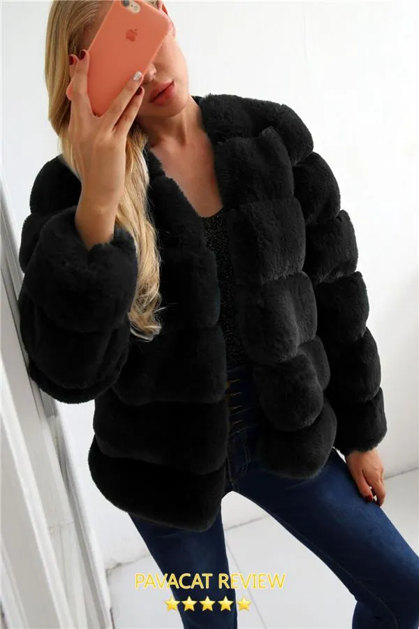 elveswallet Elegant Thick Fluffy Faux Fur Coat - Pink