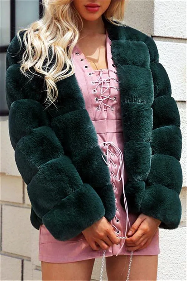 elveswallet Elegant Thick Fluffy Faux Fur Coat - Pink