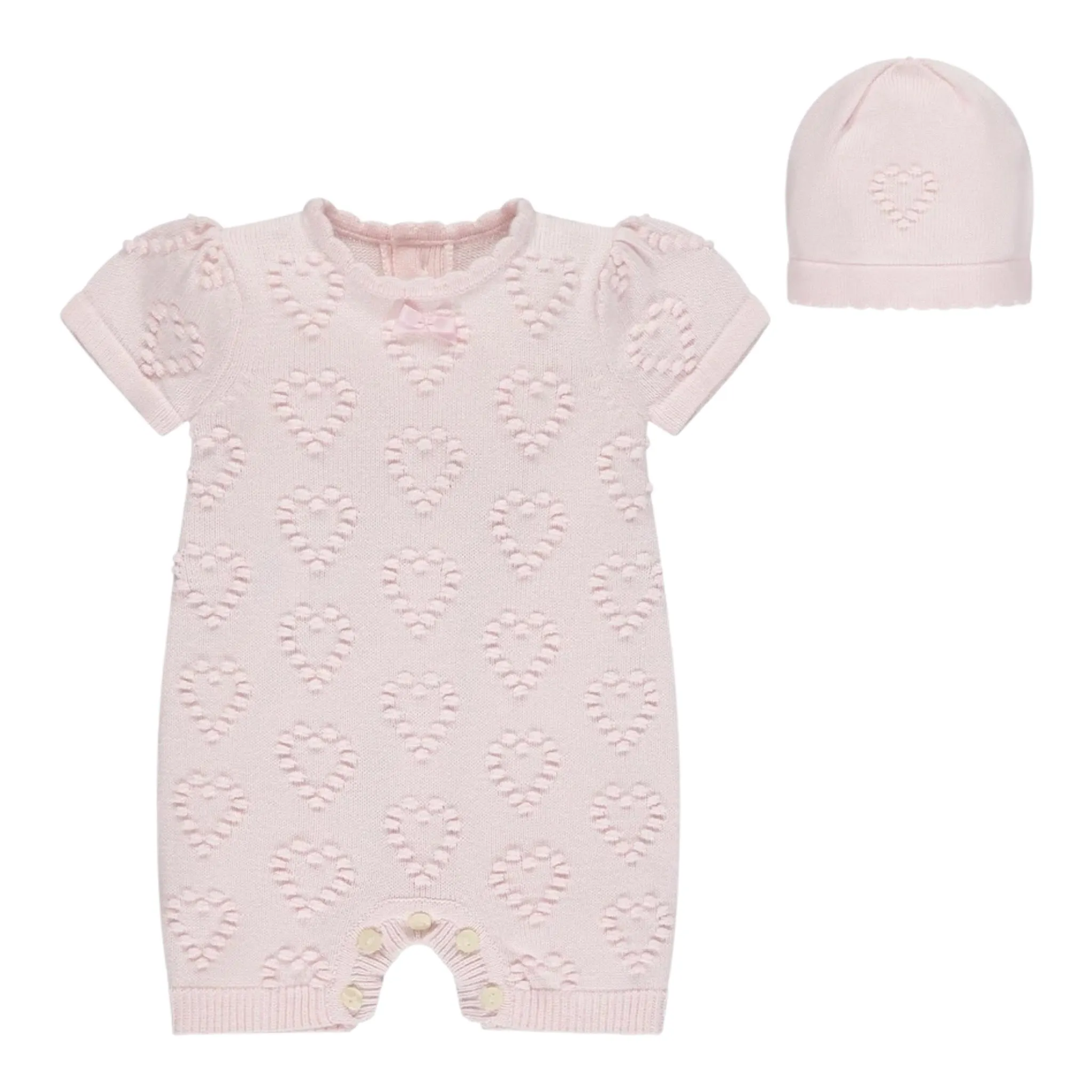 Emile et Rose - Soft pink, 2 piece, knit, shortie and hat, hearts detail