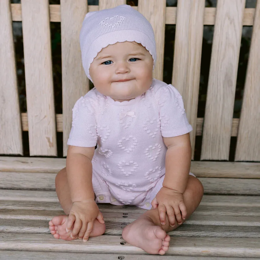 Emile et Rose - Soft pink, 2 piece, knit, shortie and hat, hearts detail