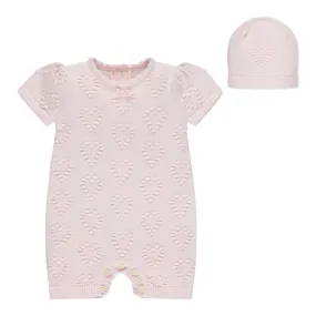 Emile et Rose - Soft pink, 2 piece, knit, shortie and hat, hearts detail