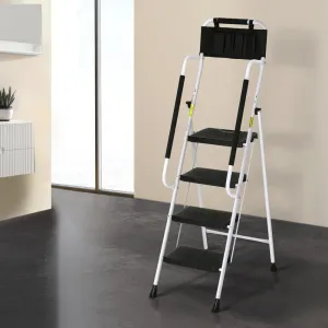 Foldable 4-Step Ladder w/ Handrails & Tool Bag - Giantz