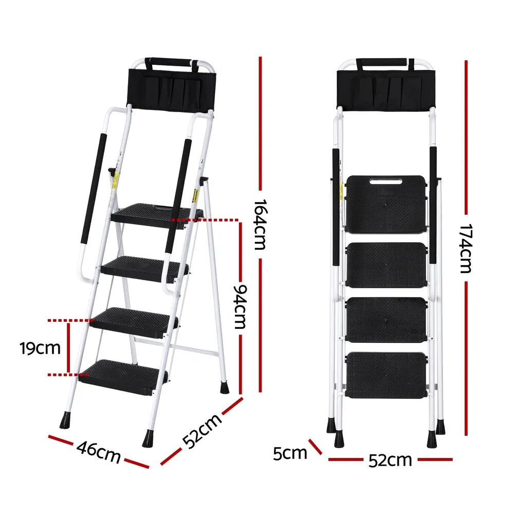 Foldable 4-Step Ladder w/ Handrails & Tool Bag - Giantz