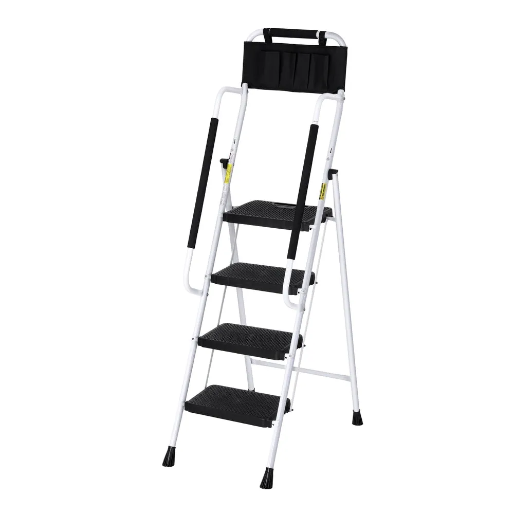 Foldable 4-Step Ladder w/ Handrails & Tool Bag - Giantz