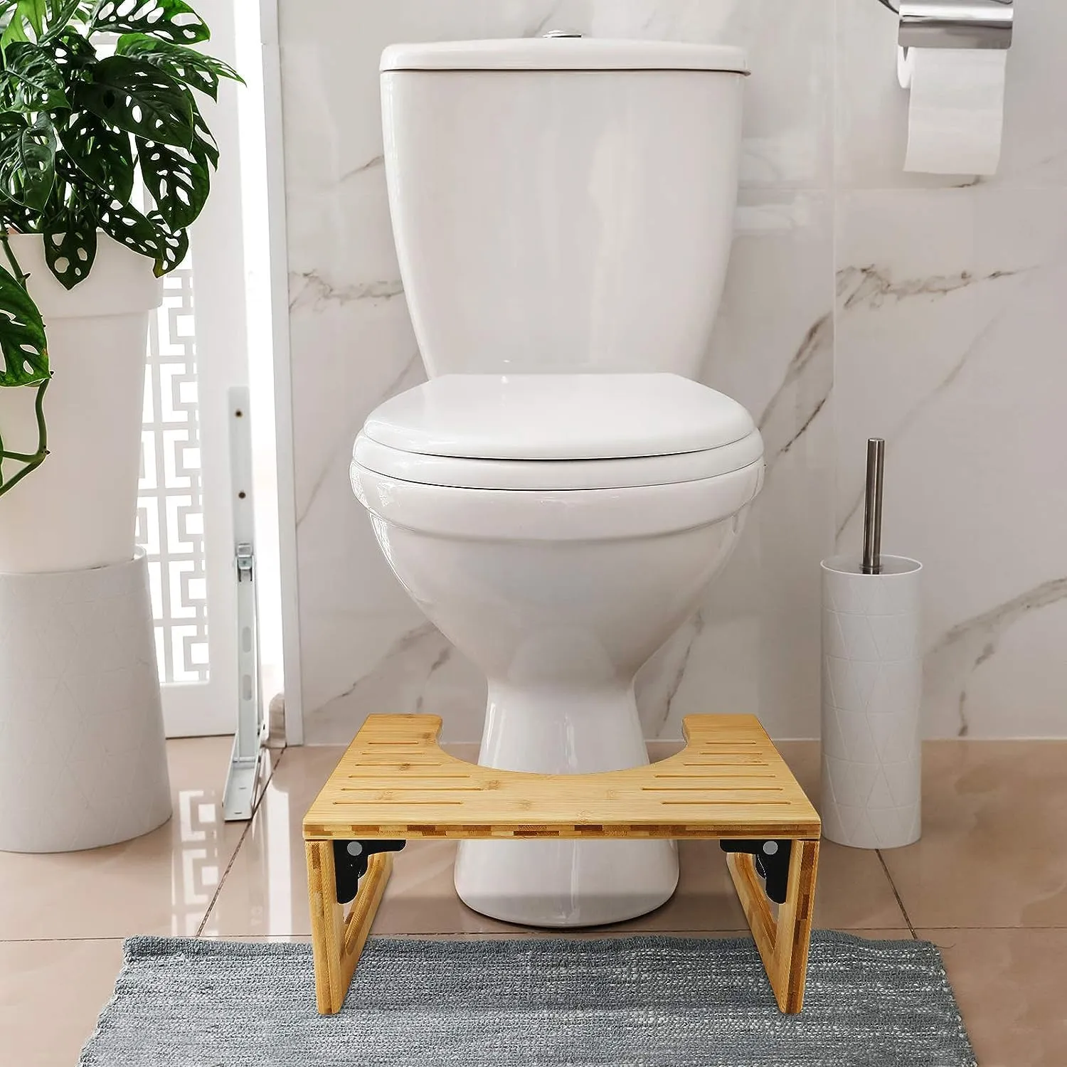 Foldable Non-Slip Bamboo Toilet Step Stool - Gominimo