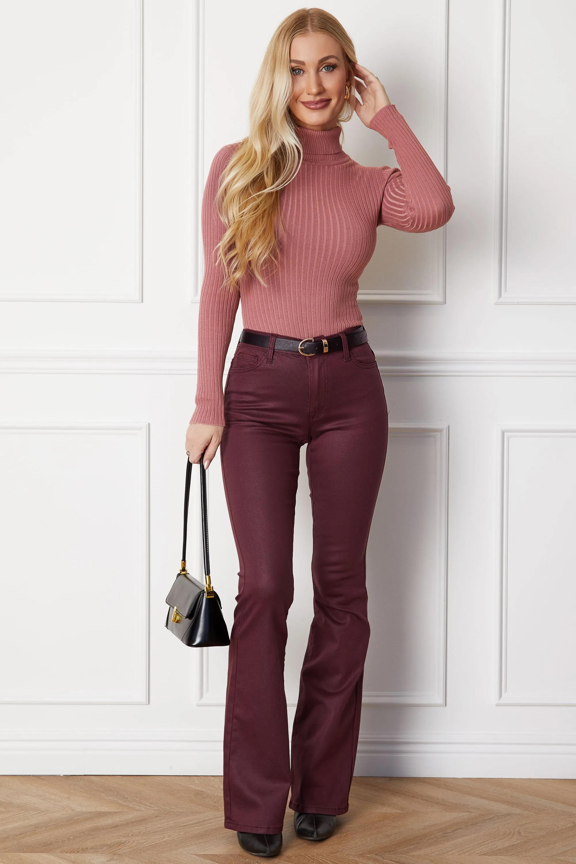 Fran Burgundy Vegan Leather Pants