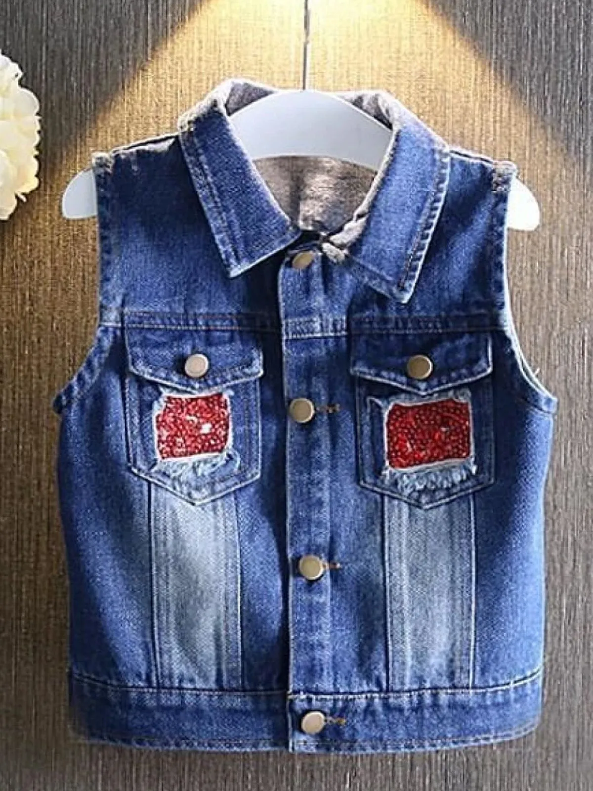 Girls Denim Vest with Owl Applique