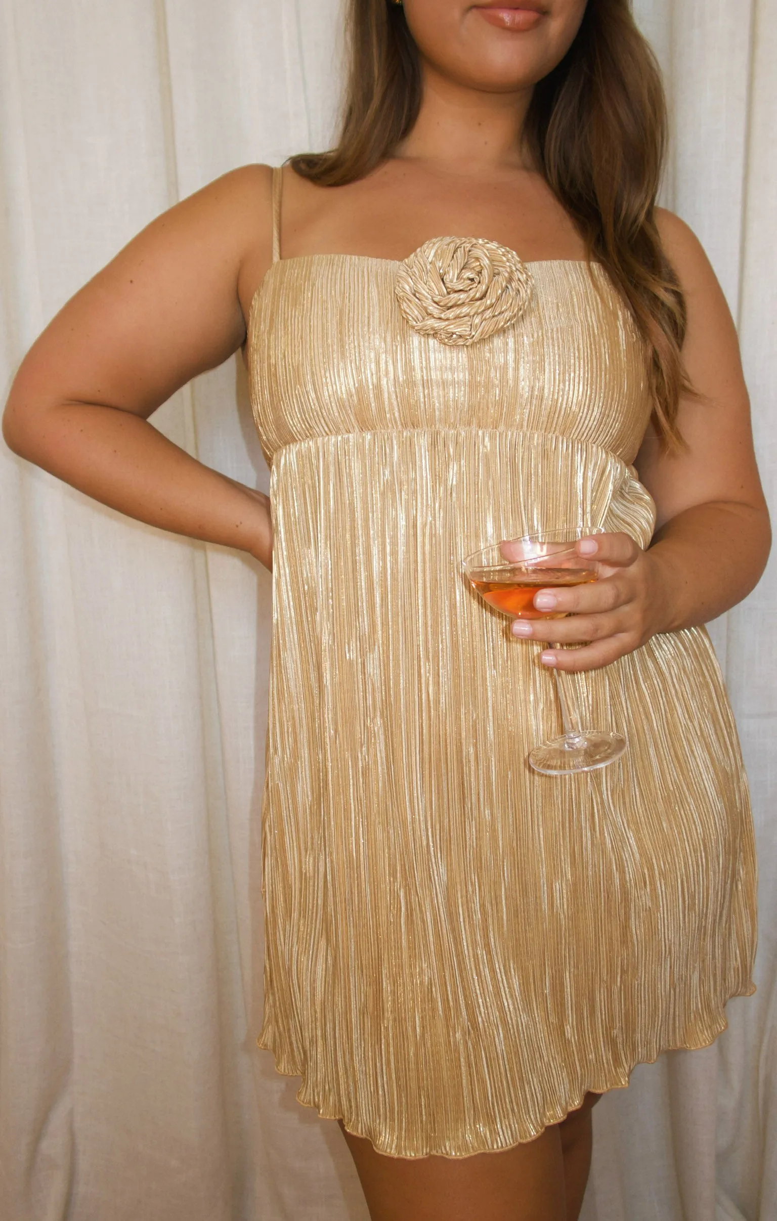 GNO Mini Dress ~ Gold Pleat