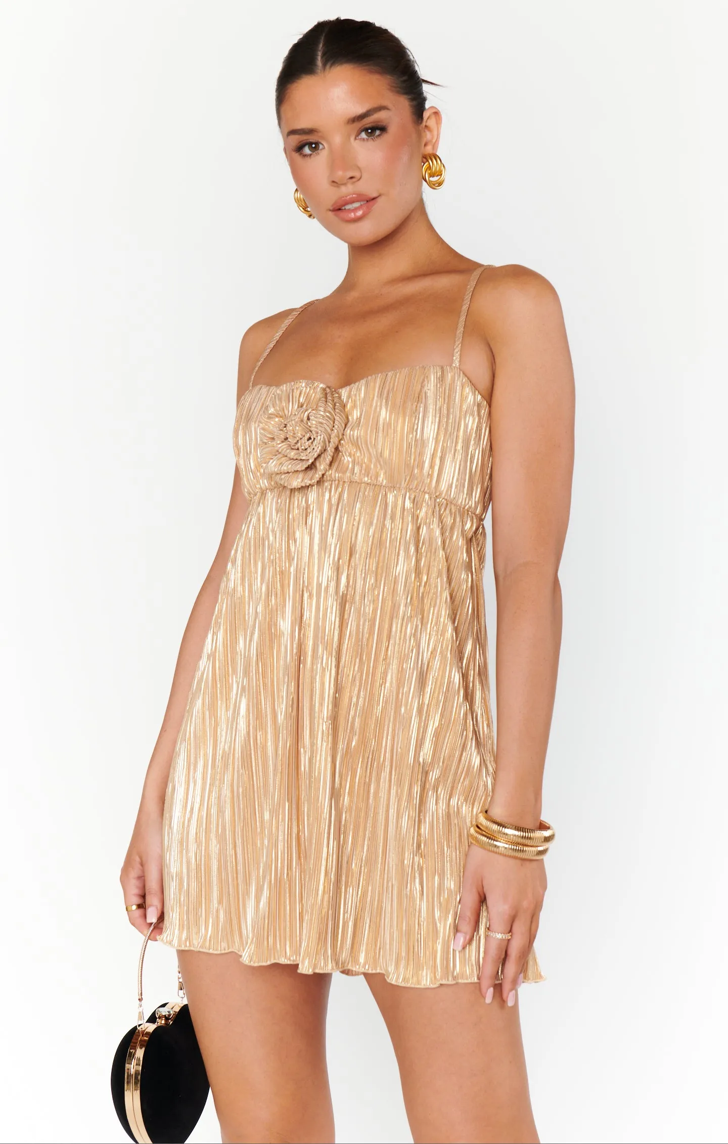 GNO Mini Dress ~ Gold Pleat