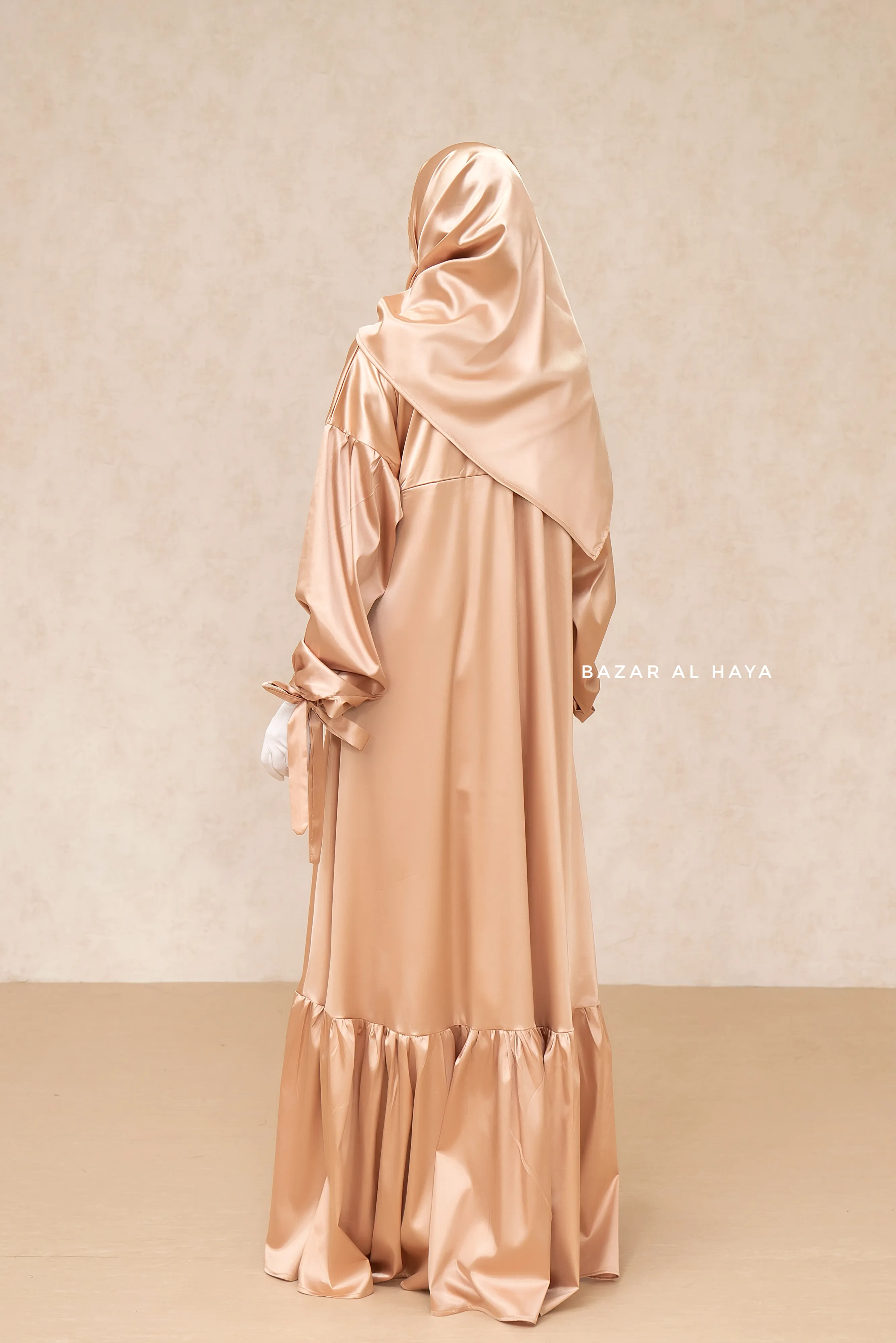 Gold Elegant Shaheen Satin Dress Scarf & Slip Dress Set - 3 Piece