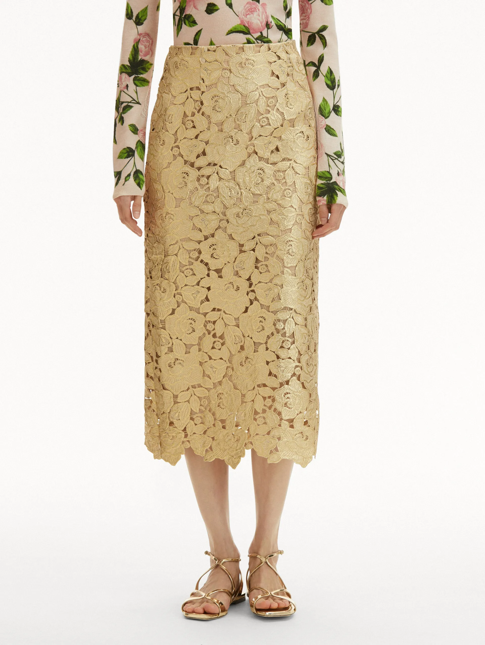 Gold Foil Rose Guipure Skirt