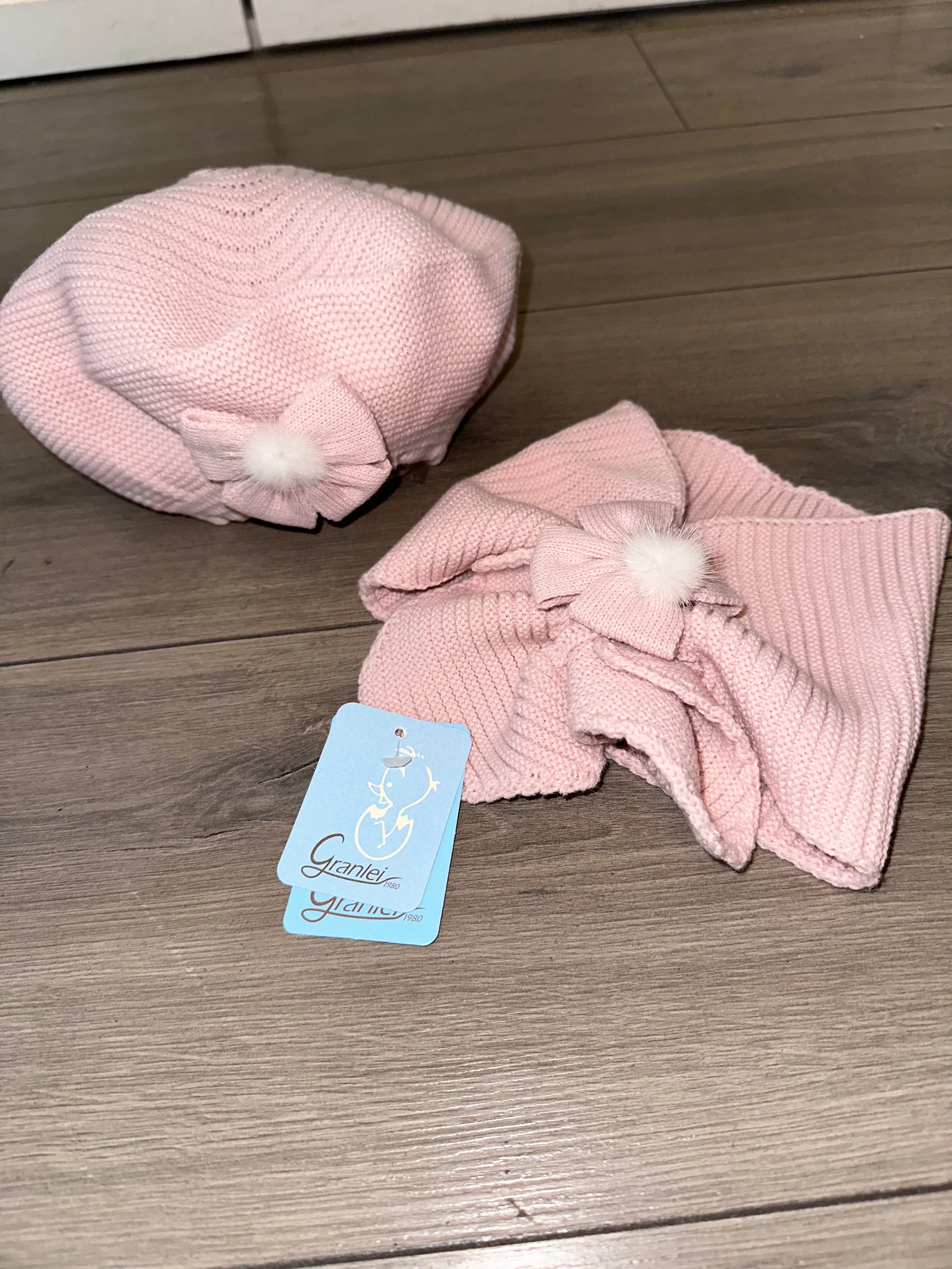 Granlei Pink Knitted Cape Set with Hat & Scarf