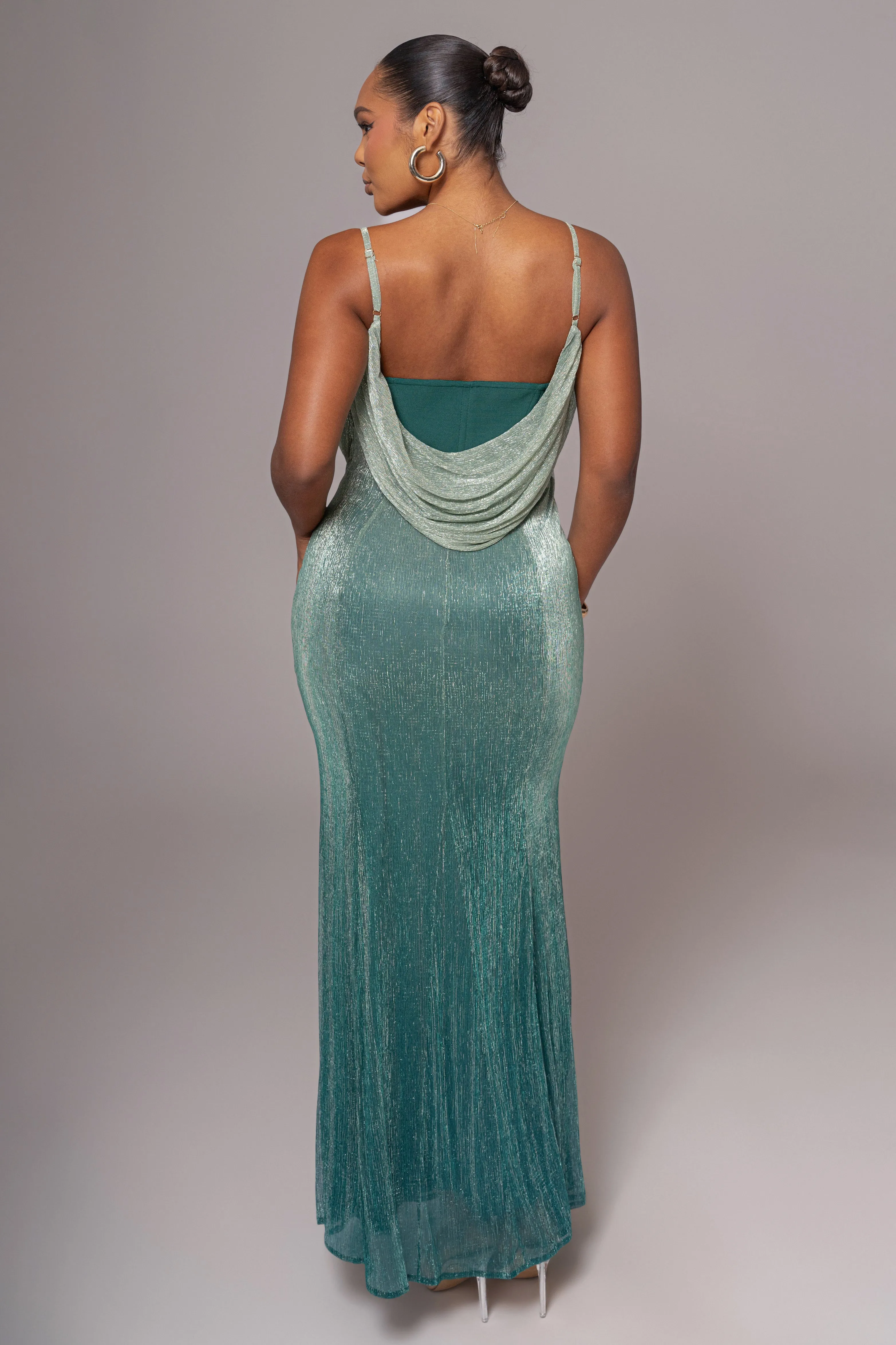 Green Shimmery Nights Maxi Dress