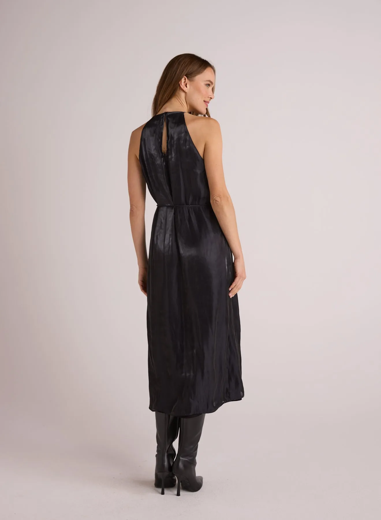 Halter Neck Slip Dress - Black Shimmer