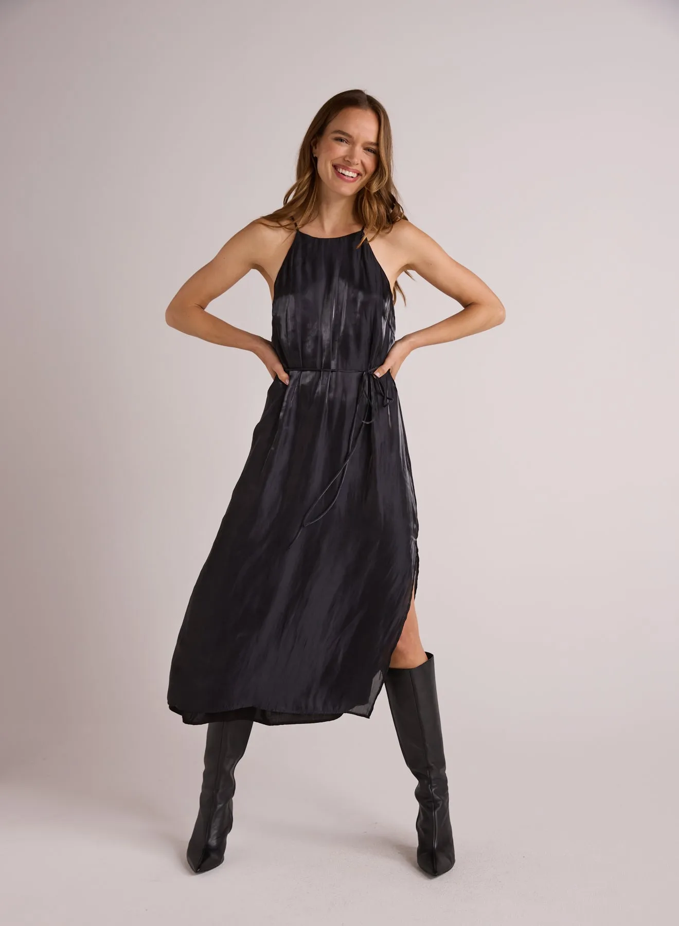 Halter Neck Slip Dress - Black Shimmer