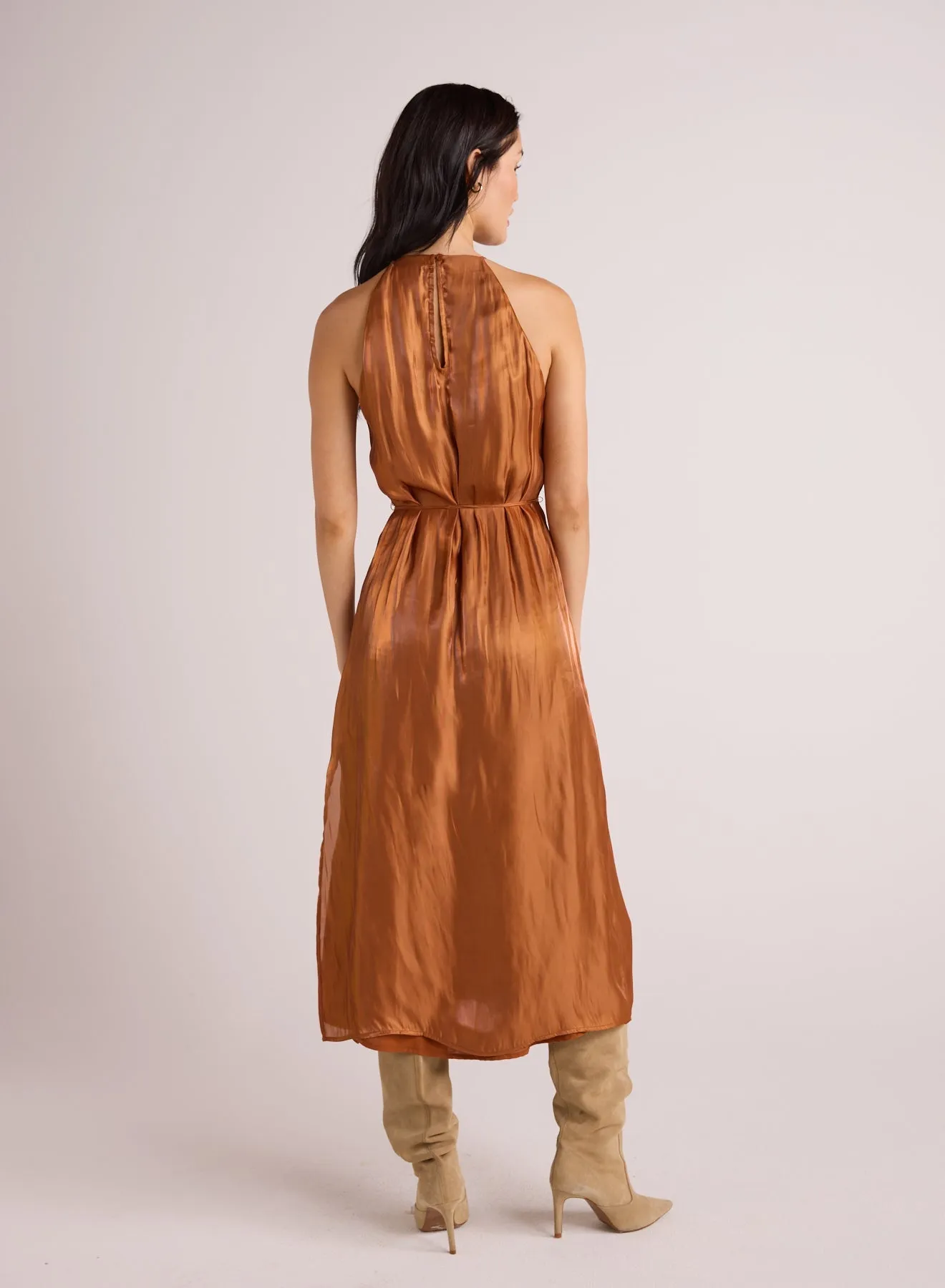 Halter Neck Slip Dress - Ember Glow Shimmer