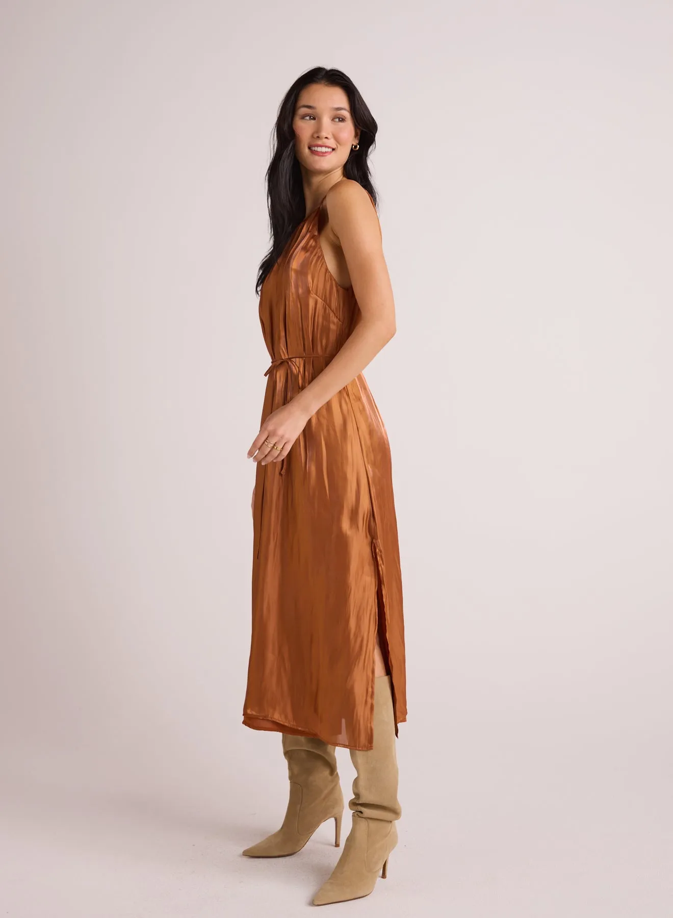 Halter Neck Slip Dress - Ember Glow Shimmer