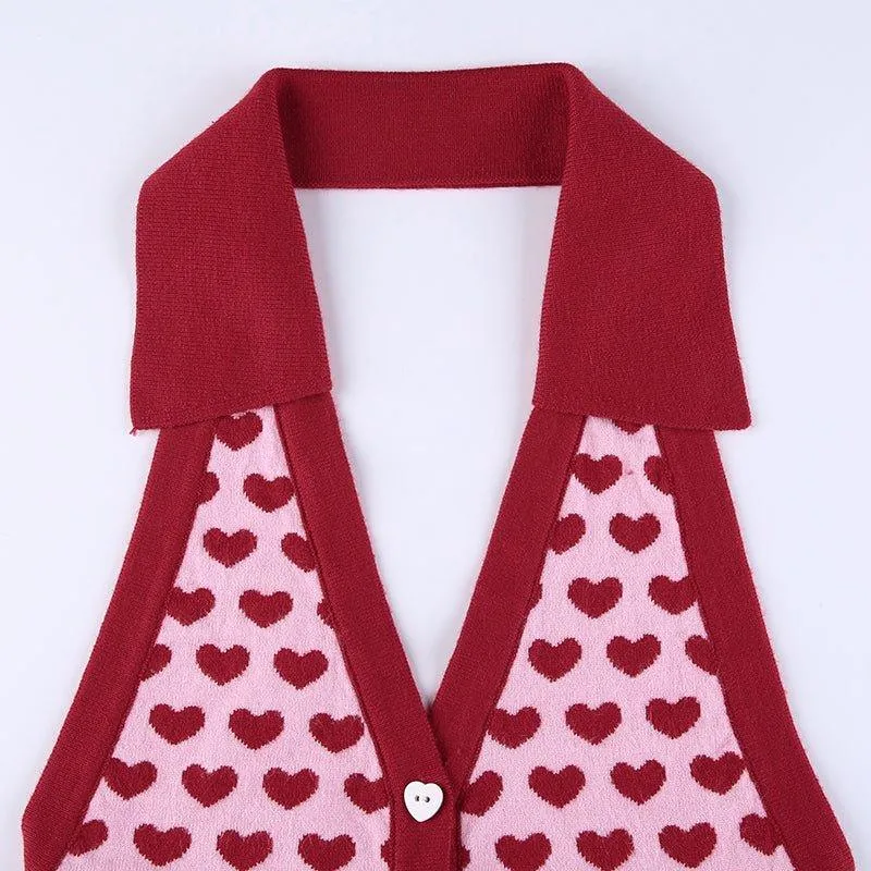 Heart-Print Knitted Vest