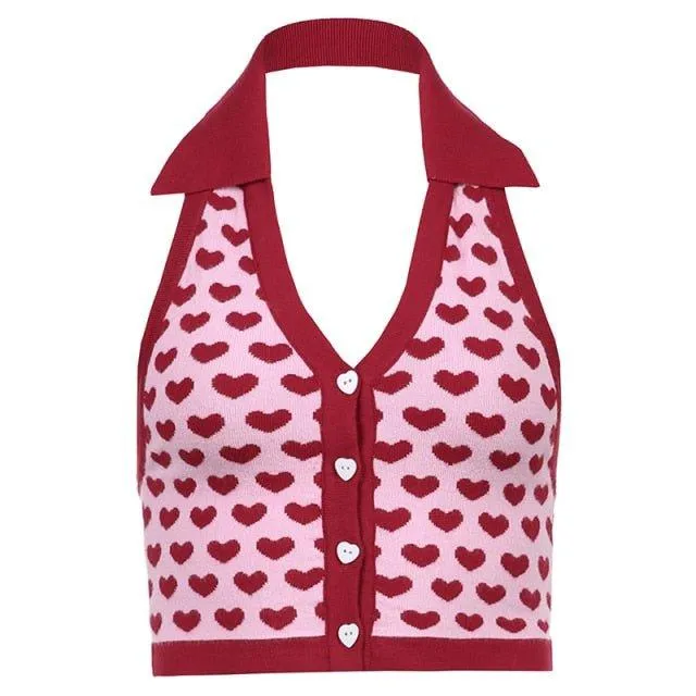 Heart-Print Knitted Vest