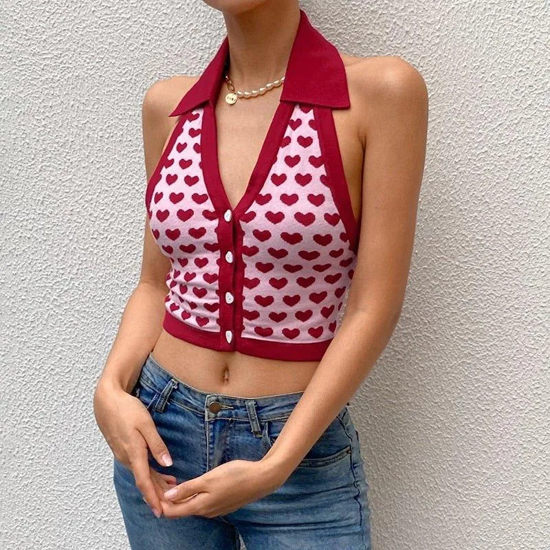 Heart-Print Knitted Vest