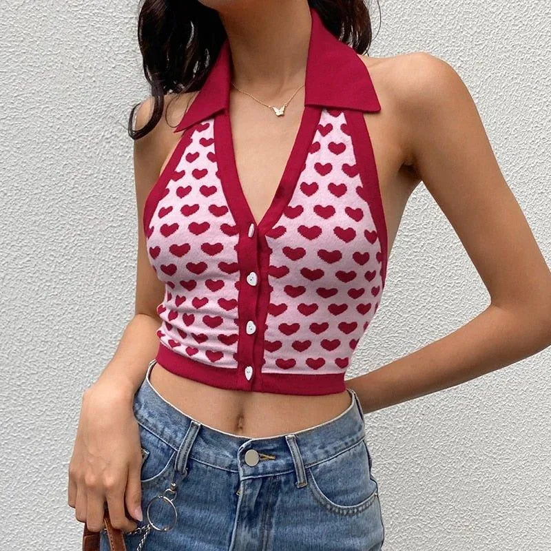 Heart-Print Knitted Vest