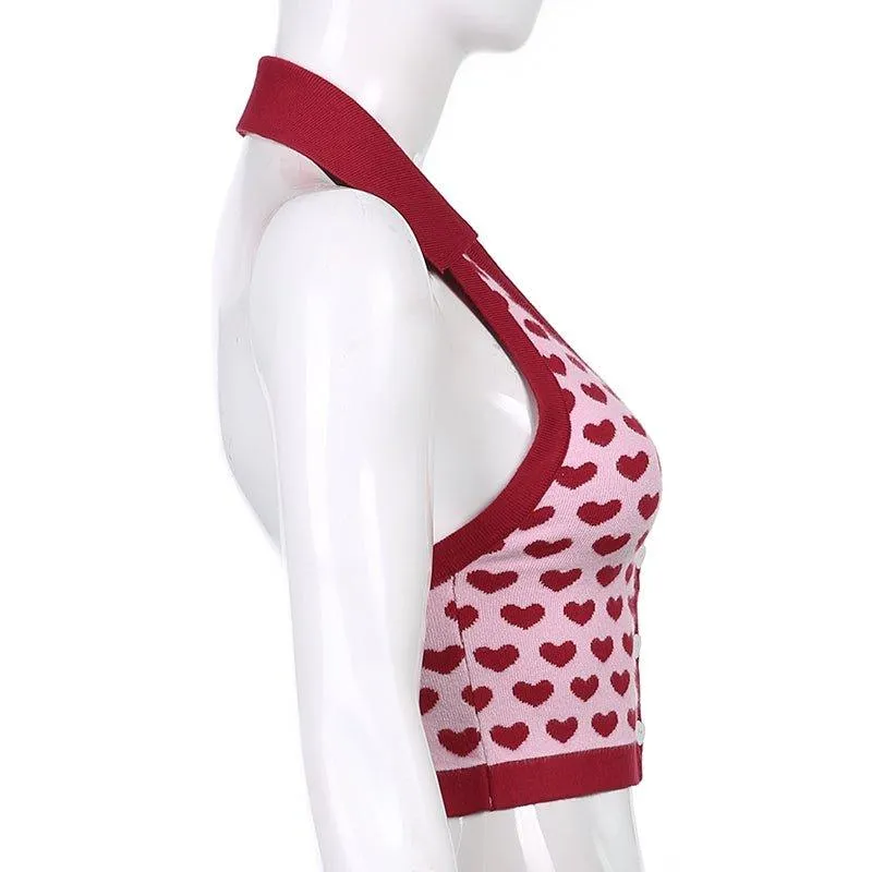 Heart-Print Knitted Vest