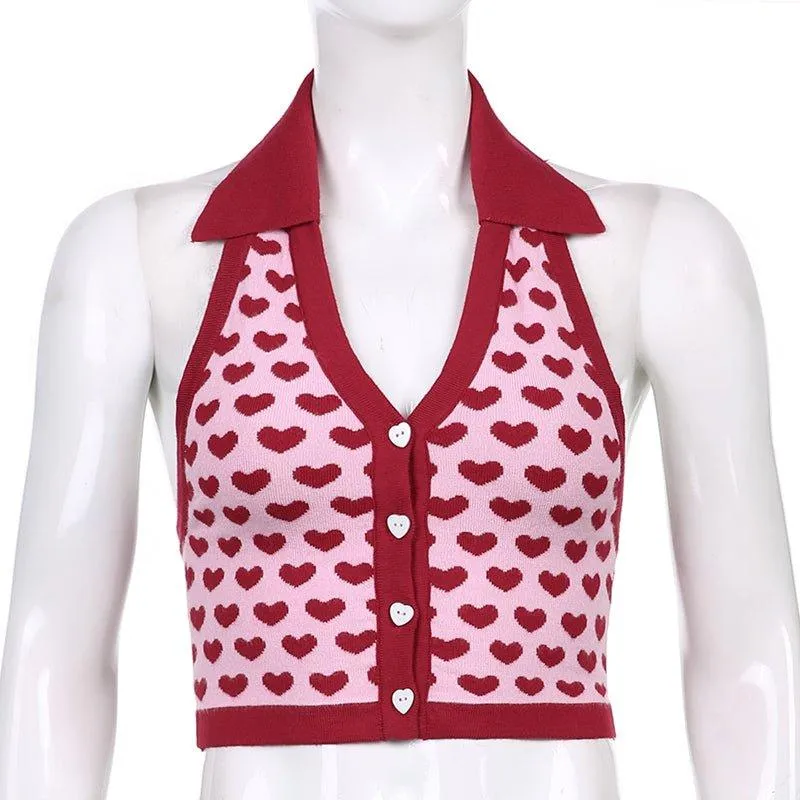 Heart-Print Knitted Vest