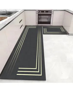 HomeCloud Rubber Kitchen Mats for Floor Set of 2 Pcs | Non-Skid, Soft Absorbent Rugs for Kitchen, Laundry, and Hallway | 120x40cm, 40x60cm| 4mm Thickness | Gold_Linning_Black