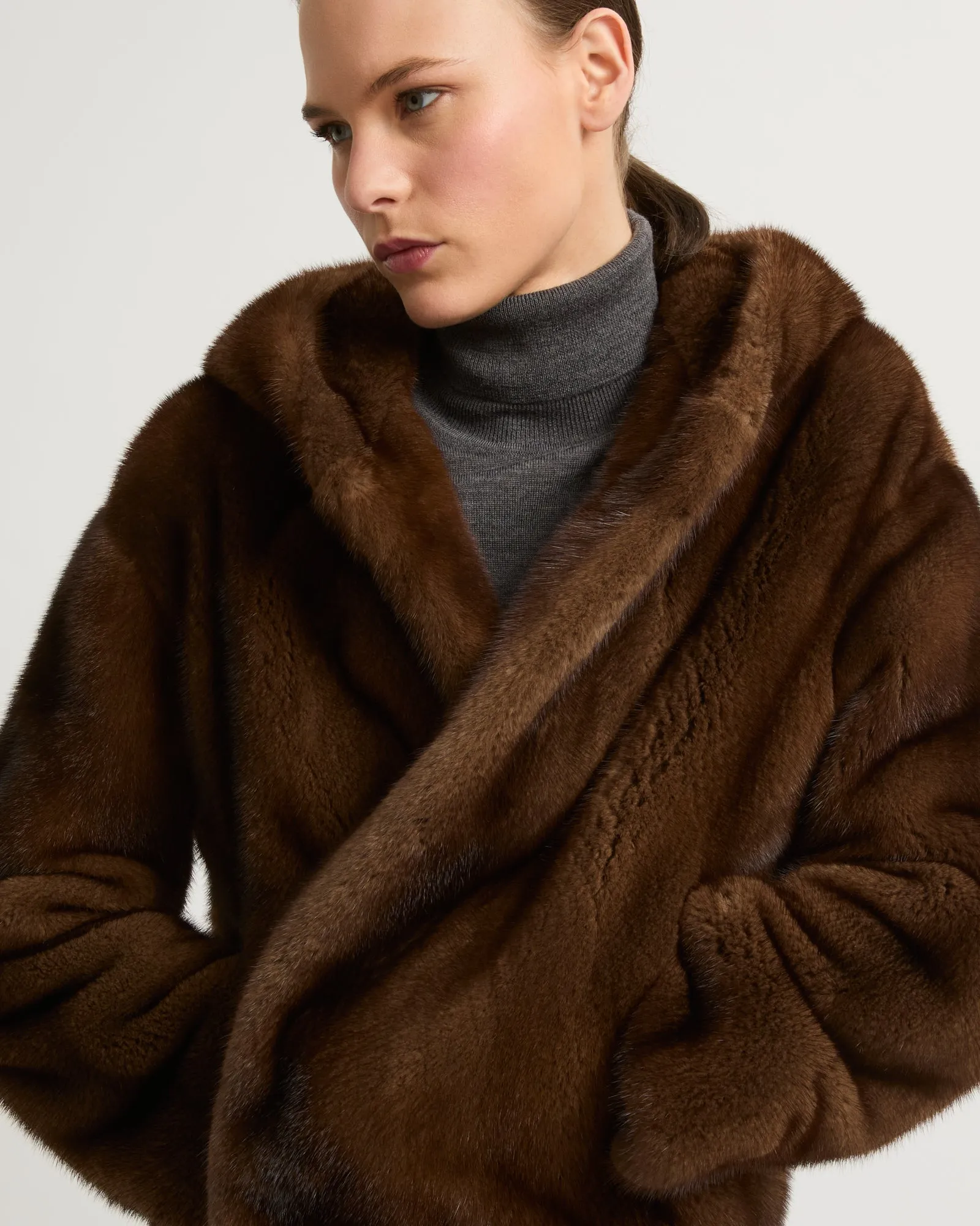 Hooded jacket in long-haired mink fur