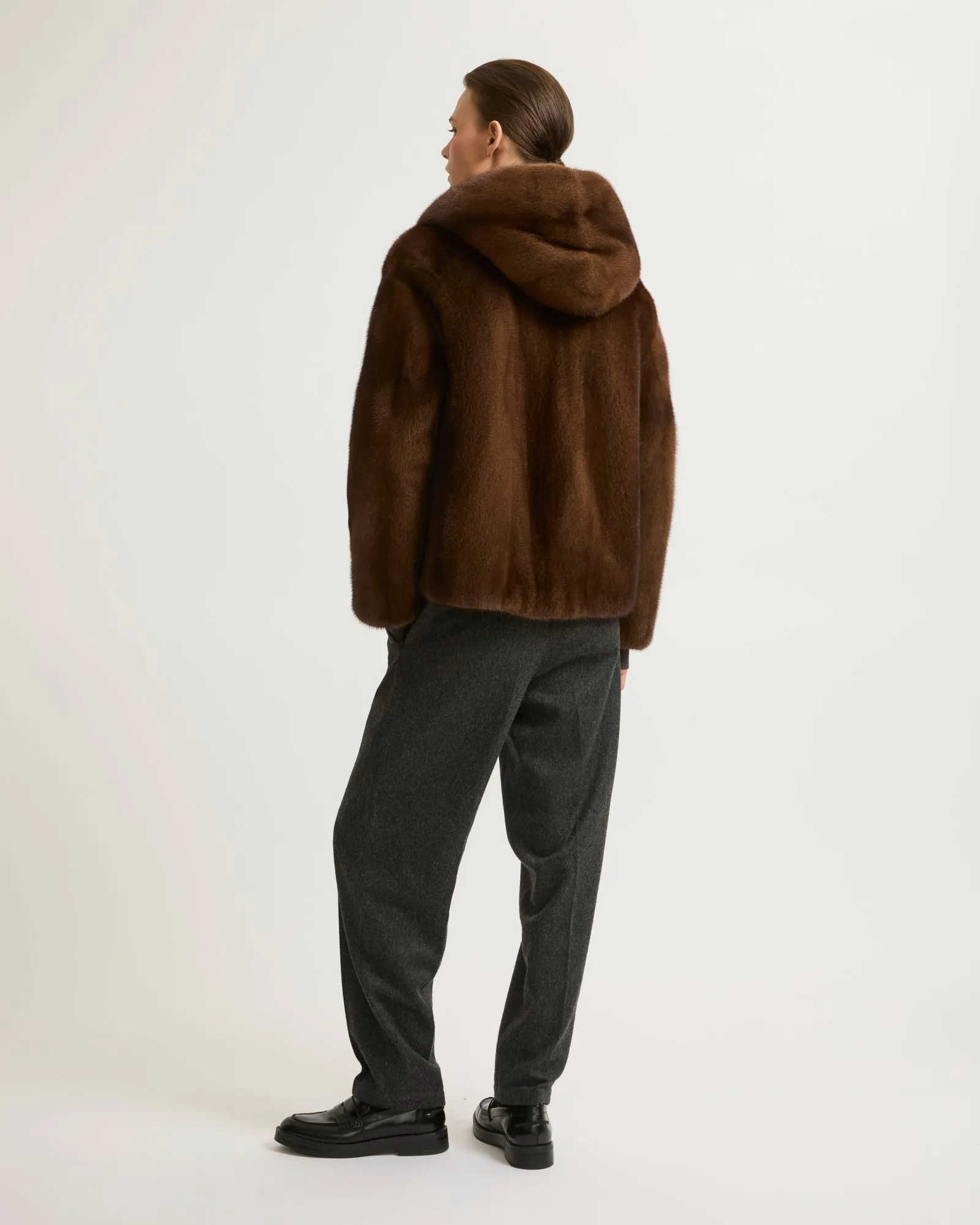 Hooded jacket in long-haired mink fur