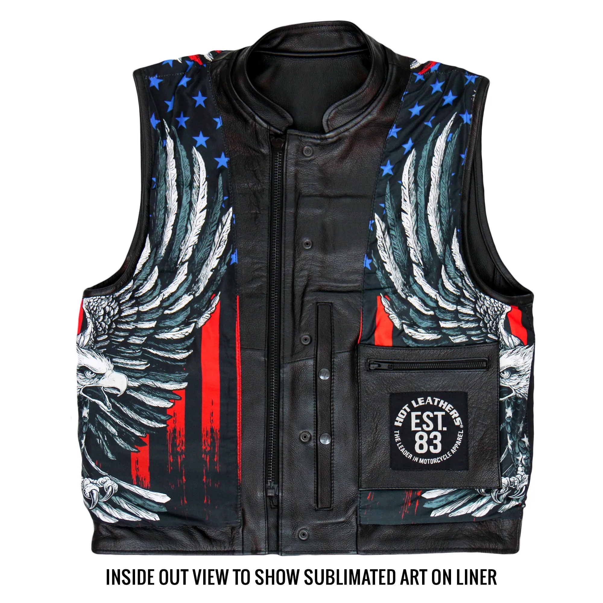 Hot Leathers VSM1052 Men's Black 'Patriotic' Motorcycle Club style Conceal and Carry Leather Biker Vest