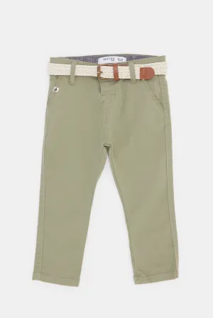 Infant Boys Green Plain Dobby Belted Chino